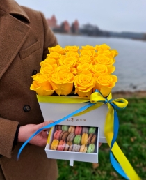 Rožių dėžutė su macaroons sausainiukais "Austėja"